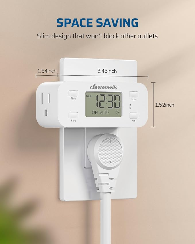 DEWENWILS 24 Hour Programmable Digital Timer Outlet, Timers for Electrical Outlets, Light Timer for Indoor Lamp Fan Aquarium, 1 Grounded Outlet, 125V/15A/1000W, 3 Prong, 1/2 HP, 1 Pack,White