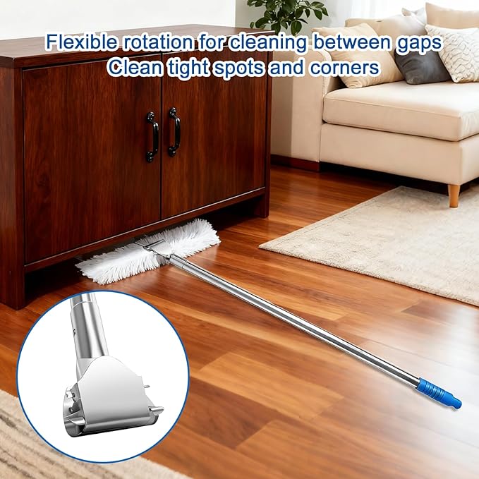 6 Pcs Clip on Dust Mop Handle with Chuck 51.18 Inch Stainless Steel Mop Replacement Stick Laminate Floor Cleaning Supplies for Kitchen Home Office Restaurant Bathroom Wood Tile