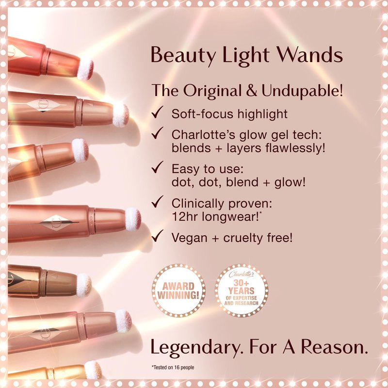 Charlotte Tilbury Pillow Talk Beauty Light Wand Liquid Highlighter Makeup - Soft-Focus Nude-Pink Highlighter & Blush for Cheeks - Pearlescent, Weightless Radiant Finish - Pillow Talk Original