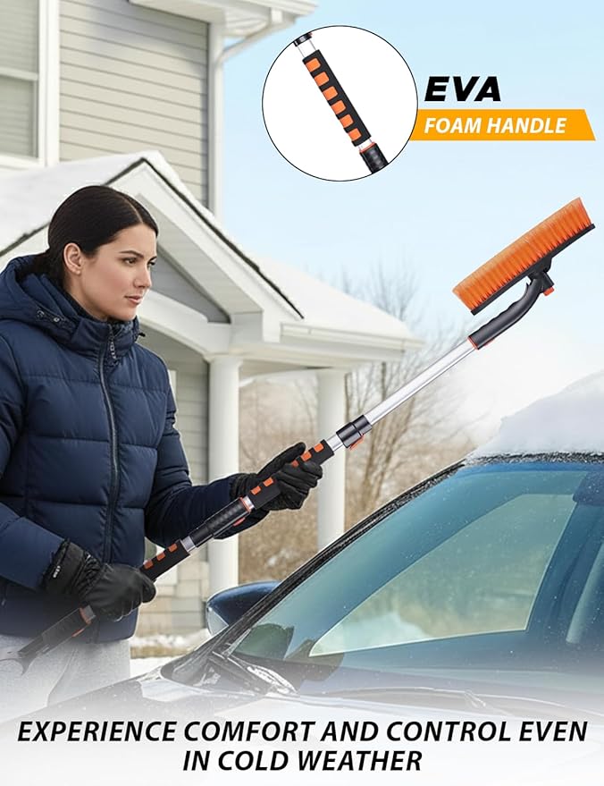 EcoNour 53â³ 3 in 1 Extendable Snow Brush with Ice Scraper for Car Windshield | 360Â° Pivoting Long Snow Brush for SUV, Truck, and Car | Winter Car Accessories