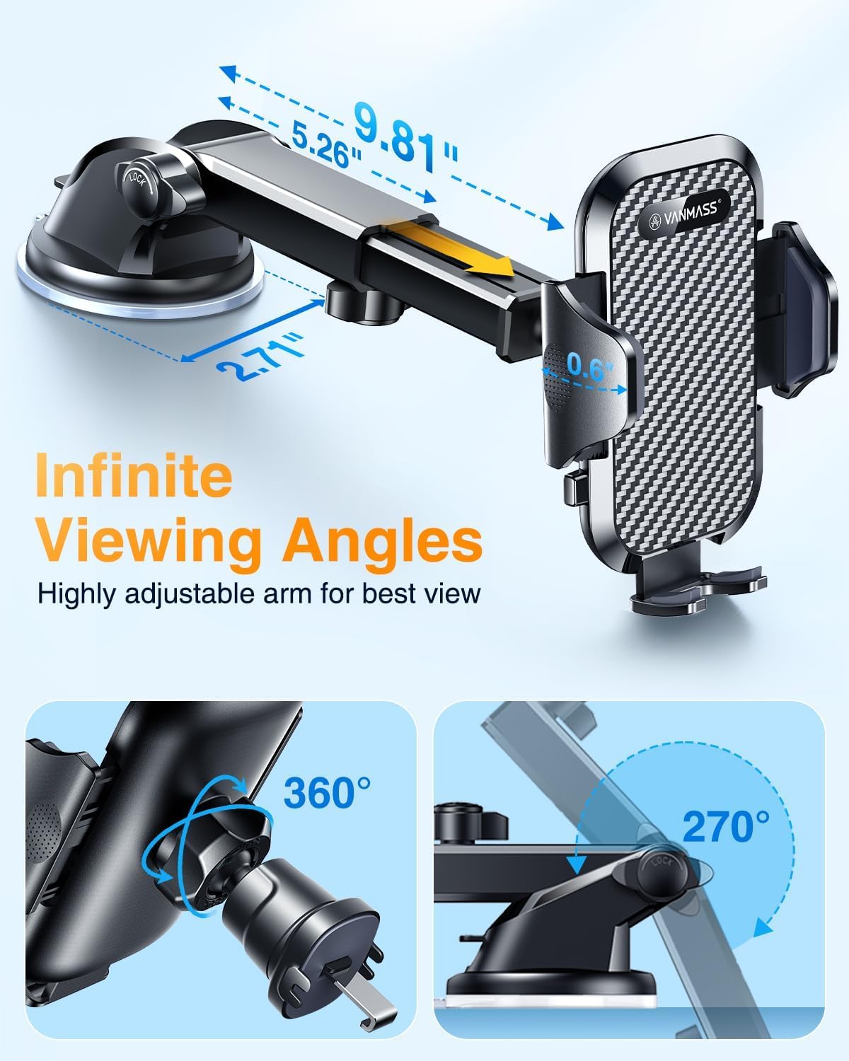 VANMASS Car Phone Holder 2026 Ultimate Military-Grade Strongest Suction & Clip Windshield Dashboard【Newest Best Strongest】 Cell Phone Shower & Wall Mounts for iPhone 17 Pro Max 16 15 14 13 Android