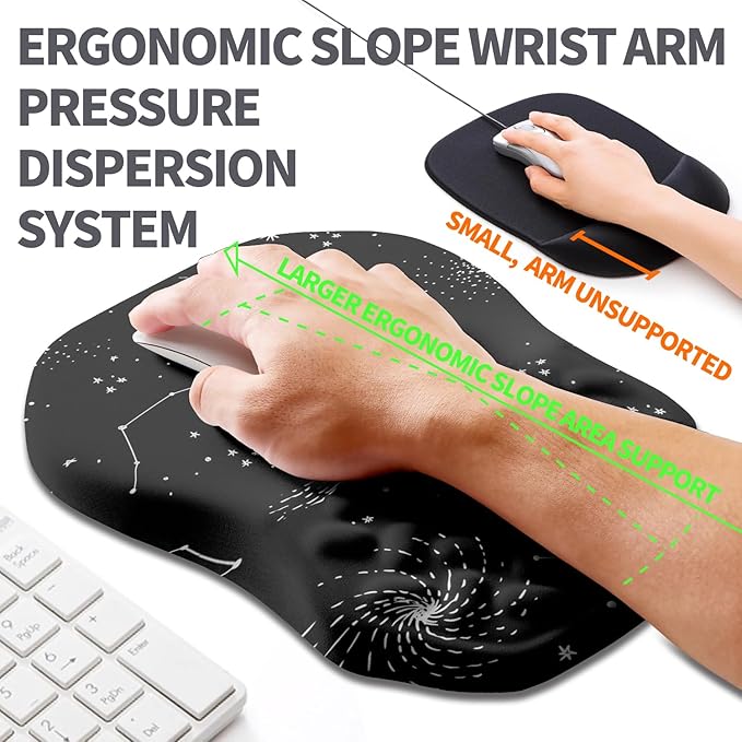 Armanza Ergonomic Slope Mouse Pad Wrist Support, Wrist Rest Mousepad for Carpal Tunnel Pain Relief with Massage Bulge and Slow Rebound Memory Foam (12x8 inch, Galactic System)
