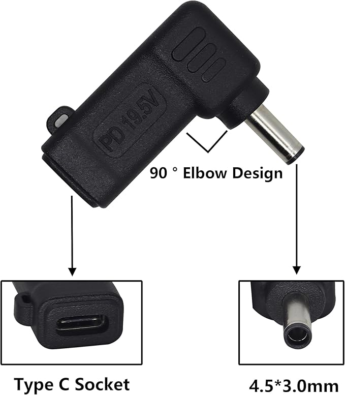 HCFeng 90W PD Power Charger Connector Adapter USB C to 4.5mm Laptop Charging Adapter Type C Female to DC 4.5 x 3.0mm Male Plug PD Power Charger Connector for H-P/De-ll[DP-4530]