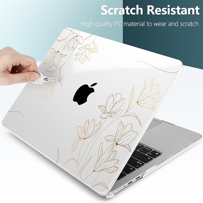 TWOLSKOO for MacBook Air 15 inch Case 2026 2025 2024 2023 Release M5 A3448 M4 A3241 M3 A3114 M2 A2941, Plastic Hard Shell & Screen Protector & Keyboard Cover & Trackpad Film, Florals X449
