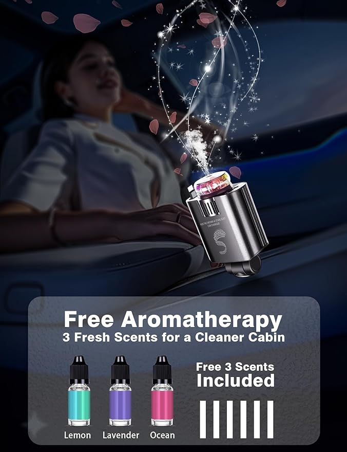 Retractable Car Charger USB C Fast Charging 120W, Car Accessories Cigarette Lighter Adapter with Aromatherapy Starlight, Car Charger iPhone16 15 14 13 12 11 Essentials Gifts for Traveler, Men, Women