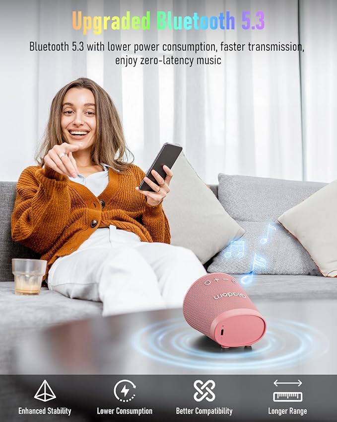 Gladorn Portable Bluetooth Speaker Wireless with 9 Color Lights, 20H Playtime, Stereo Pairing, Deep Bass, IPX6 Waterproof, Bluetooth 5.3, Small Speaker for Home, Party, Outdoor, Camping, Beach, Gift