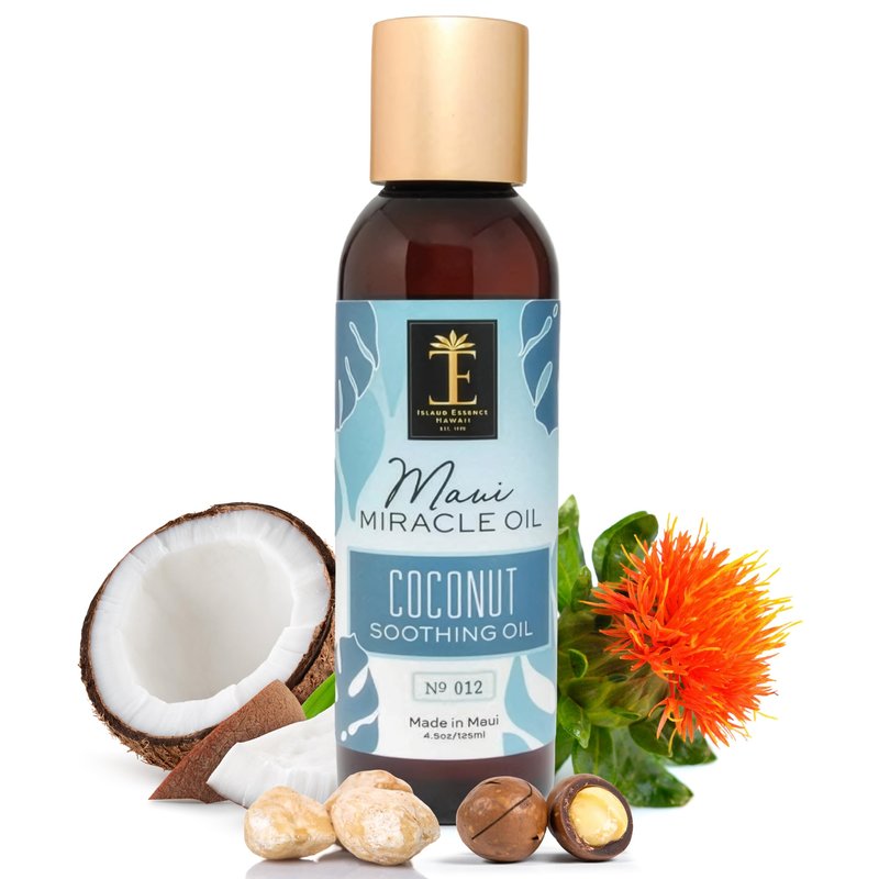 Island Essence Coconut Soothing Oil – Hawaiian Body Oil with Organic Coconut Oil, Kukui & Macadamia Nut – Lightweight Massage Oil for Skin, Hair & Nails – Made in Maui – 4.5 oz