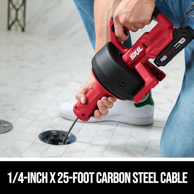 SKIL PWR CORE 12/20V Cordless Power Snake Drain Cleaner Kit, Includes 12V 2.0Ah Lithium Battery & 20V Charger - AU0225D-11