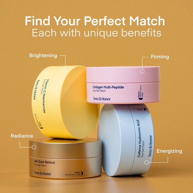 TEREZ & HONOR 24K Gold Retinol Wrinkle Smoothing Eye Patches - 60 Korean Hydrogel Eye Masks with Collagen Peptide for Fine Lines, Dark Circles, Puffy Eyes & Bags - Self Care, Gifts, Fragrance-Free