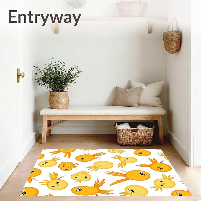 Flatwoven High Traffic Area Rug 6x6, Cheerful Pond Creatures Design with Playful Graphics, Non Slip, Stain Resistant, Washable Area Rugs for Living Room, Bedroom (Yellow, 6x6)
