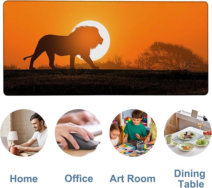 NITAHHHY Large Mouse Pad Lion Silhouette Gaming Desk Pad Computer Keyboard Non-Slip Waterproof Mouse Mat with Rubber Base and Stitched Edges Entertainment Office Writing Desk Mat 35.4 x 15.7 Inches