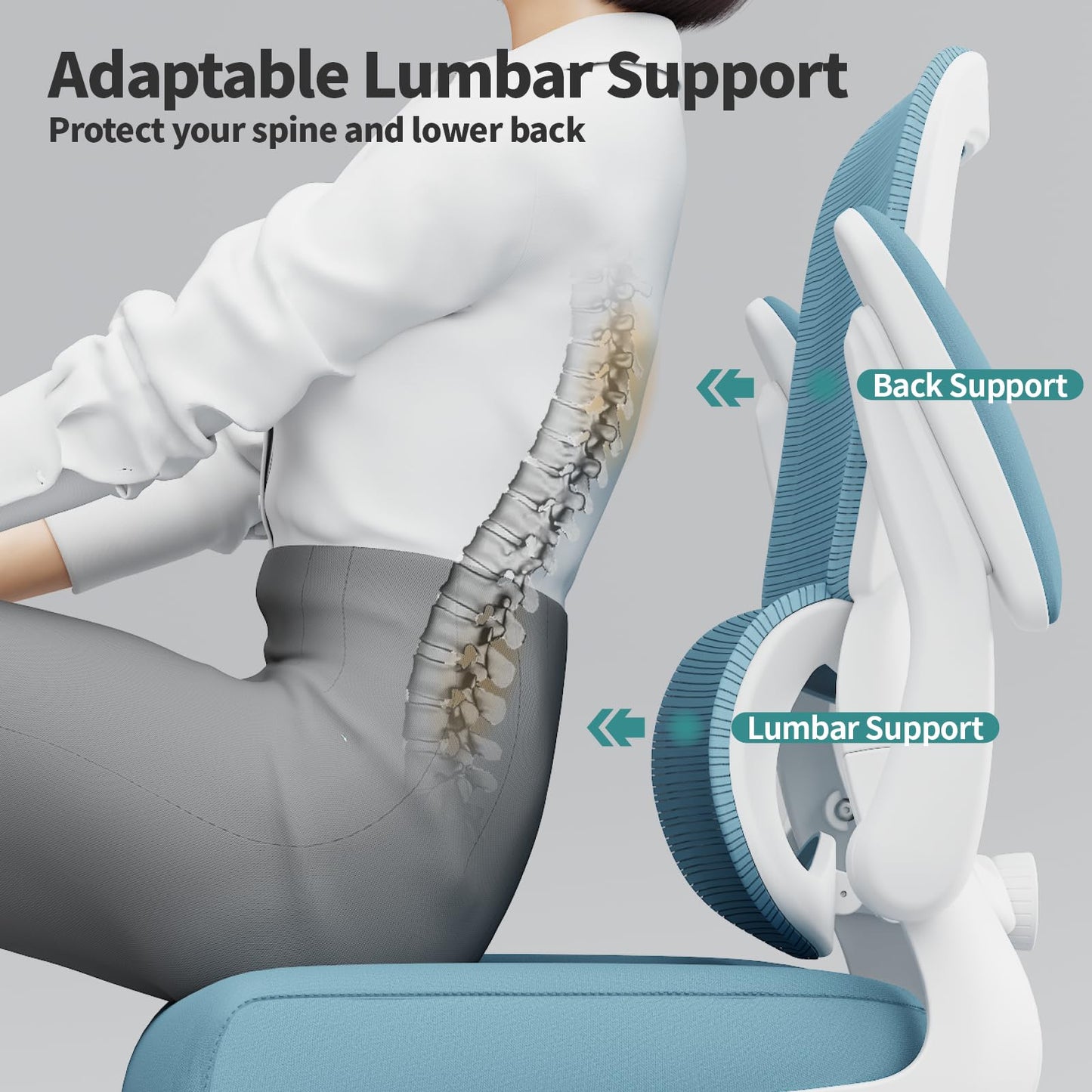 TRALT Office Chair - Ergonomic Desk Chair with Adjustable Lumbar Support, Mesh Computer Chair, Executive Chairs for Home Office Comfortable Lumbar Support,Sky Blue