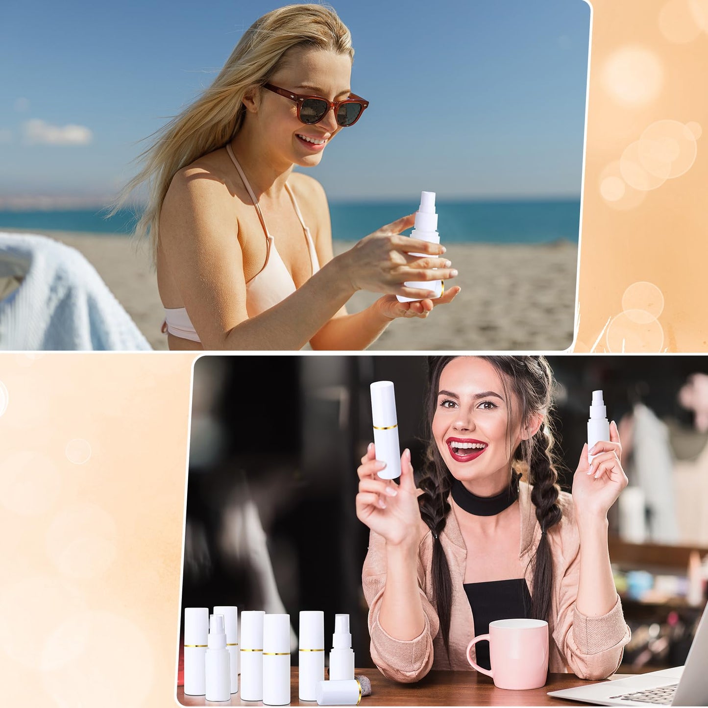 Yiyiring 100 Pack 1 oz/30 ml Small Plastic Spray Bottles Fine Mist Mini Empty Travel Bottles with Pump Spray Cap Double Cap Liquid Containers for Essential Oils Cosmetic Perfume(White)