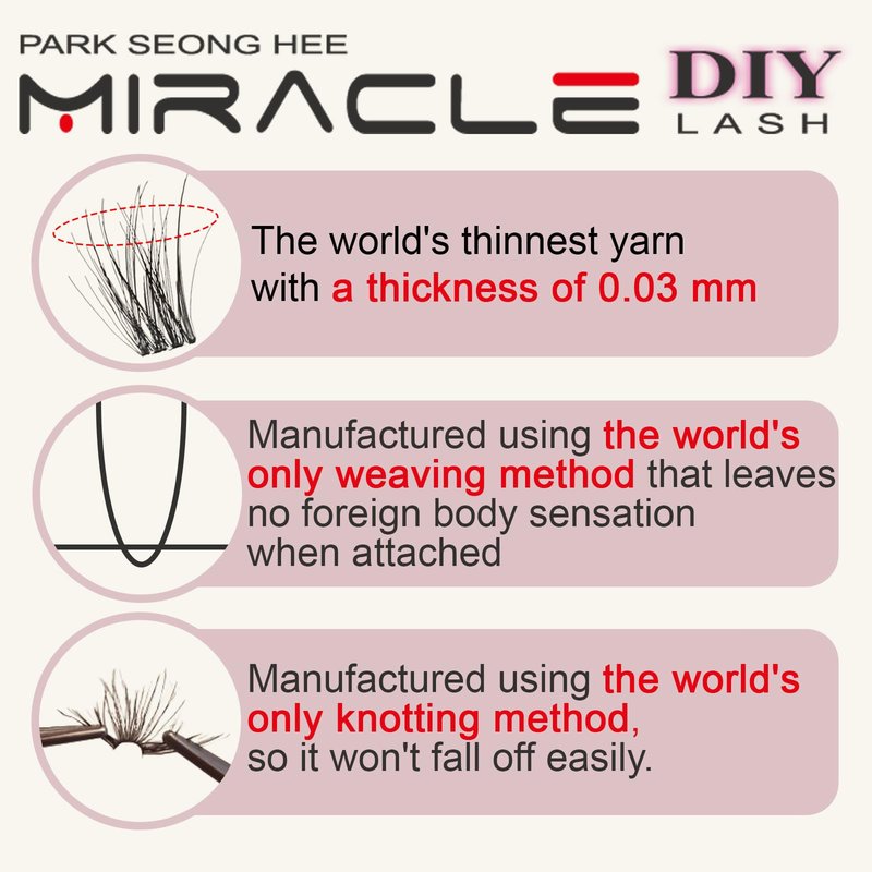 PARK SUNG HEE MIRACLE LASH DIY False Eyelashes, Lash Clusters, Lengthening Wisps 9mm-16mm Contact Lens Friendly, Easy to Apply, Reusable Strip Lashes (E1-220, 16mm), Black