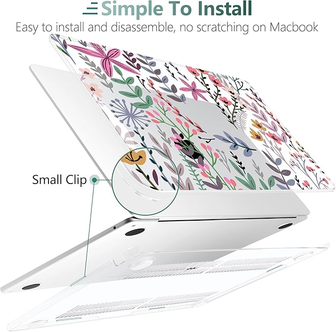 TWOLSKOO for MacBook Air 13 inch Case M5 2026 M4 2025 M3 M2 2024-2022 A3449 A3240 A3113 A2681, Plastic Hard Shell & Keyboard Cover & Screen Film for MacBook Air 13.6 inch Case, Tiny Flower