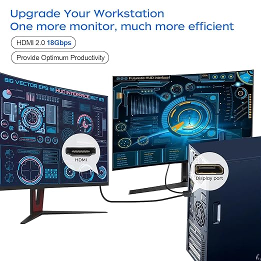 QINGLER 4K Displayport to HDMI Cable 6 Feet 2-Pack, Display Port (DP) to HDMI Adapter Male to Male Cord Converter for PC to HDTV, Monitor, Projector