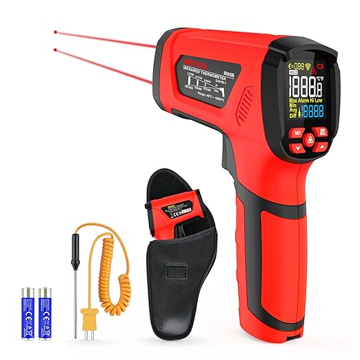 Infrared Thermometer Temperature Gun, -40℉-3632℉, Non Contact Digital Laser Thermometer Pyrometer 50:1 High Temp with Color LCD Display for Industrial HVAC Forge Metal Smelting