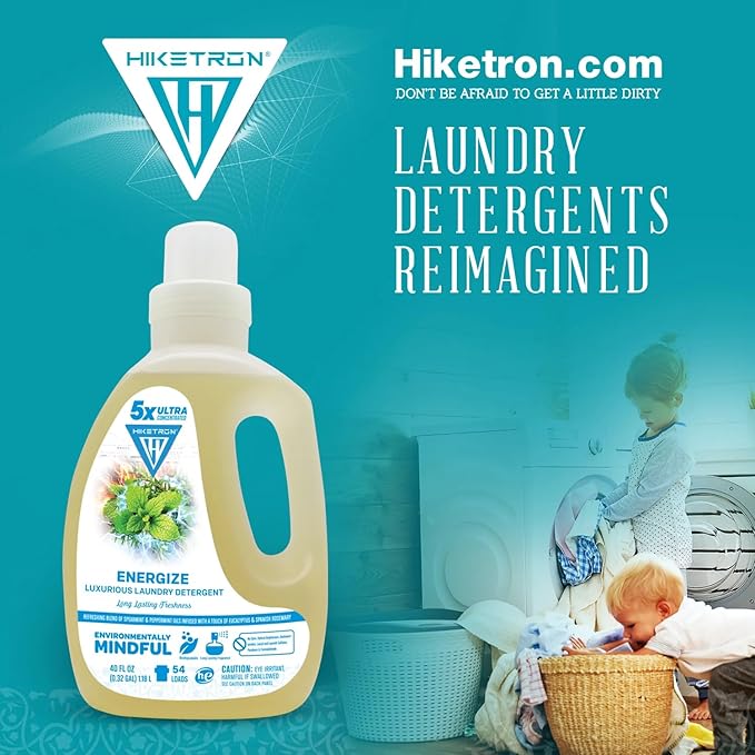 Hiketron Energize Liquid Laundry Detergent, 5x Ultra Concentrated, Tough Stains, Long Lasting Scent (40 Fl Oz, Pack of 1)