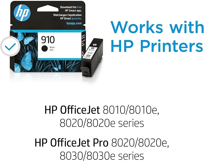 HP 910 Black Ink Cartridge | Works with OfficeJet 8010, 8020 Series, OfficeJet Pro 8020, 8030 Series | Eligible for Instant Ink | 3YL61AN