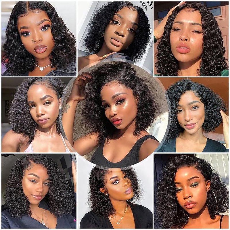 LAPIALA 10 Inch Short Bob Wig 13x4 Deep Wave Bob Wigs Human Hair 180% Density Deep Curly 100% Human Hair Wigs Pre Plucked Wet and Wavy Transparent Lace Frontal Wig for Women Natural Hairline