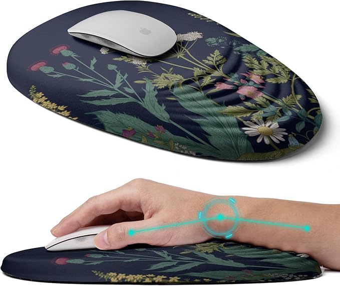 LSLXDCLJ Ergonomic Mouse Pad with Wrist Rest Support, Memory Foam & Polyurethane, Weeds