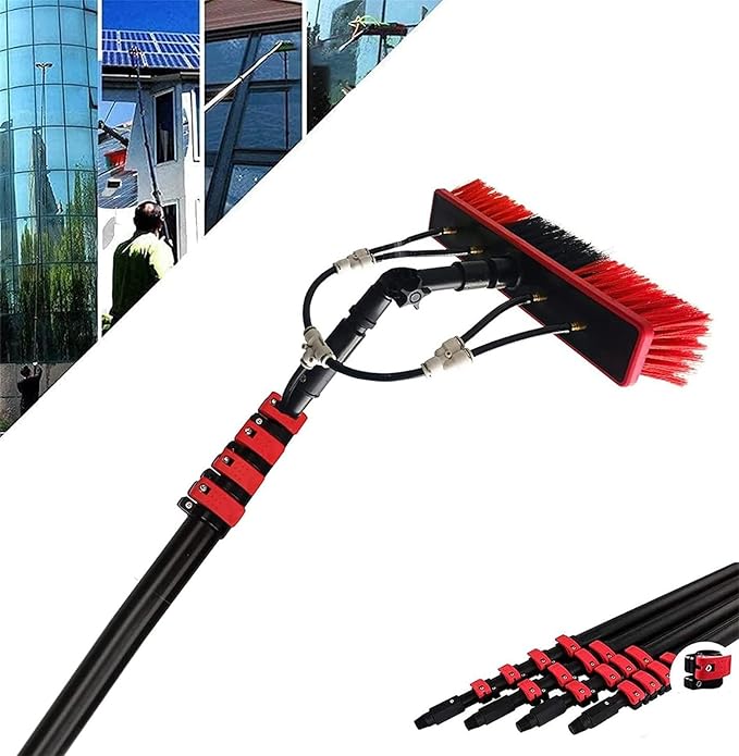 Telescopic Water Fed Window Cleaner Kit - 30cm Brush, 20M Hose, Extendable Roof Cleaning Tools, Conservatory Roof Brush for Effortless High Reach Cleaning