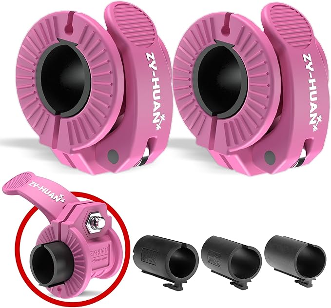 ZY-HUAN Pro Barbell Clips 1 inch Barbell Clamps 0.9-1.18inch Quick Release Weight Clips for Bars Multi-Size Adjustable Olympic Barbell Clamps (Pink)