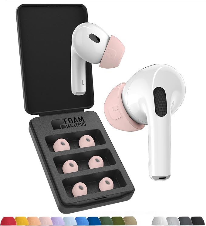 Foam Masters Ultra-Premium Memory Foam Ear Tips for AirPods Pro 1st & 2nd Gen | 3 Pairs | New Ver. | Secure Fit | Super Comfort | Better Noise Cancel | Replacement Buds (Medium, Crystal Pink)
