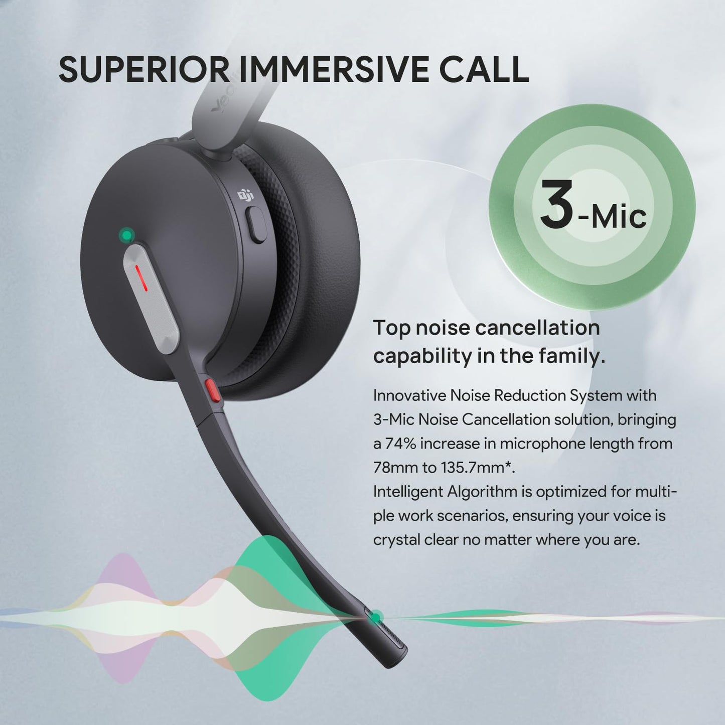 Yealink BH70 Wireless Bluetooth Headset with Microphone for Work, up to 35h Talking Battery Life, 3-Mic, 147g Lightweight Microsoft Teams Certified Headphone for Open Office, USB-C to A