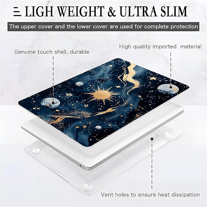 COTAIL Compatible with MacBook Air 13.3 13.6 Inch Case 2022 2021 2020 2019 Plastic Hard Shell Case Cover,13.6 Air (A2681) M2 2022, Moon and Sun