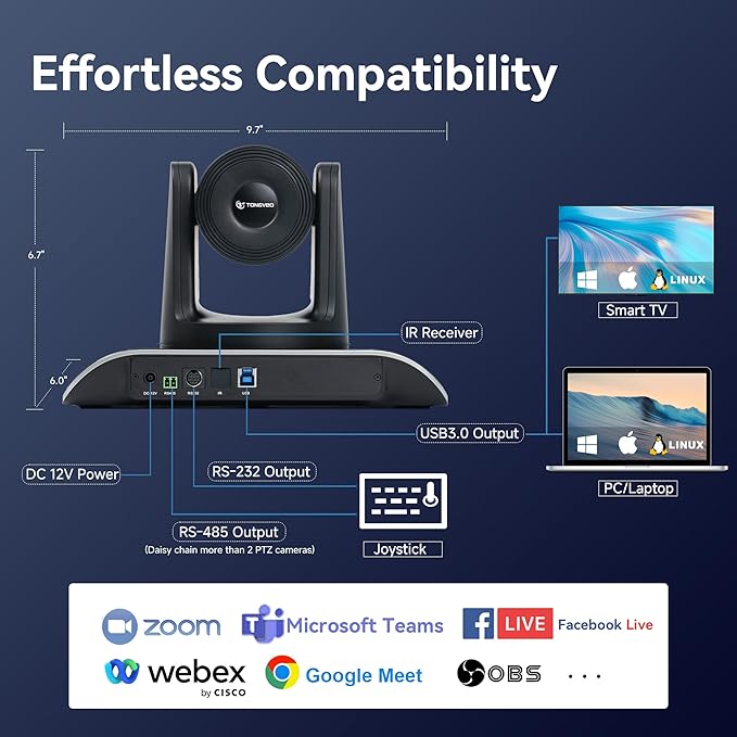 TONGVEO 4K PTZ Camera with AI-Powered Auto-Tracking & Gesture Control 5X Digital Zoom USB 3.0 120-Degree Wide-Angle PTZ Webcam for Video Conference YouTube/Teams/Zoom Meeting Live Streaming