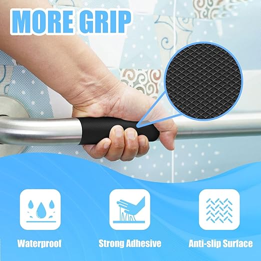 Yorwe Rubber Grip Tape, Ultra-Thin Strong Adhesive Anti-Slip Waterproof Heat Resistant Wear-Resistant Cushion Pad, Making Handles or Contact Surfaces Safer, with Grip and Comfort (Black, 1In x 10Ft)
