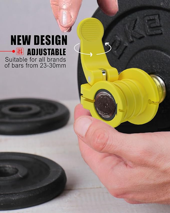 ZY-HUAN Pro Barbell Clips 1 inch Barbell Clamps 0.9-1.18inch Quick Release Weight Clips for Bars Multi-Size Adjustable Olympic Barbell Clamps (Yellow)