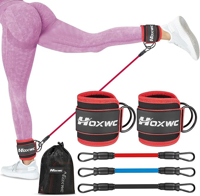 HOXWC Ankle Resistance Bands with Cuffs, Glutes Workout Equipment, Ankle Bands for Working Out, Exercise Bands for Butt Lift Women, Workout Equipment for Kickbacks Hip Gluteus Training Exercises