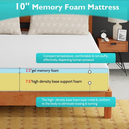 FDW 10-Inch California King Mattress - Medium Firm Gel Memory Foam | CertiPUR-US Certified | Pressure Relief & Cooling Comfort