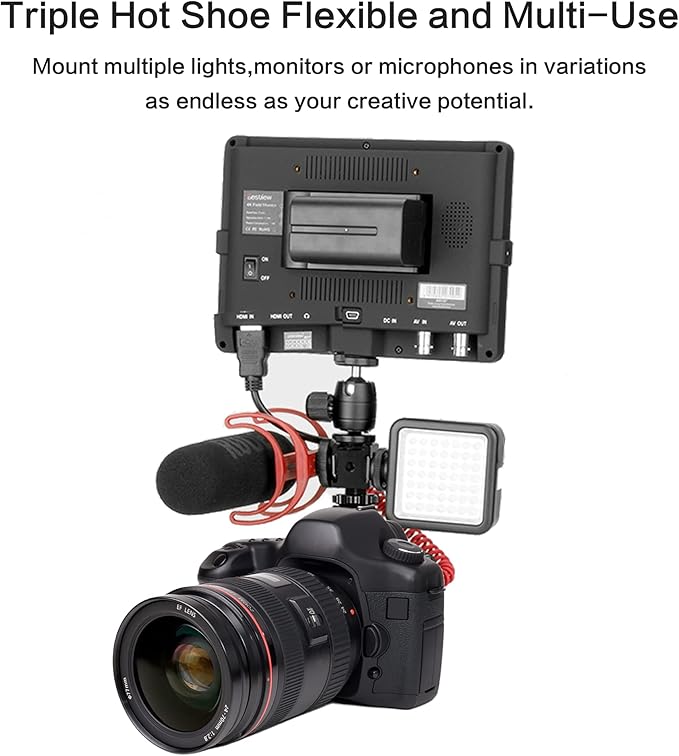 Triple Cold Shoe Mount Adapter, Cold Shoe Adapter Extension Bracket,Cold Shoe Mount Adapter with 1/4"-20 & 3/8"-16 Threads, Hot Shoe Mount for Camera DSLR Mirrorless Camcorder Mic LED Light Monitor