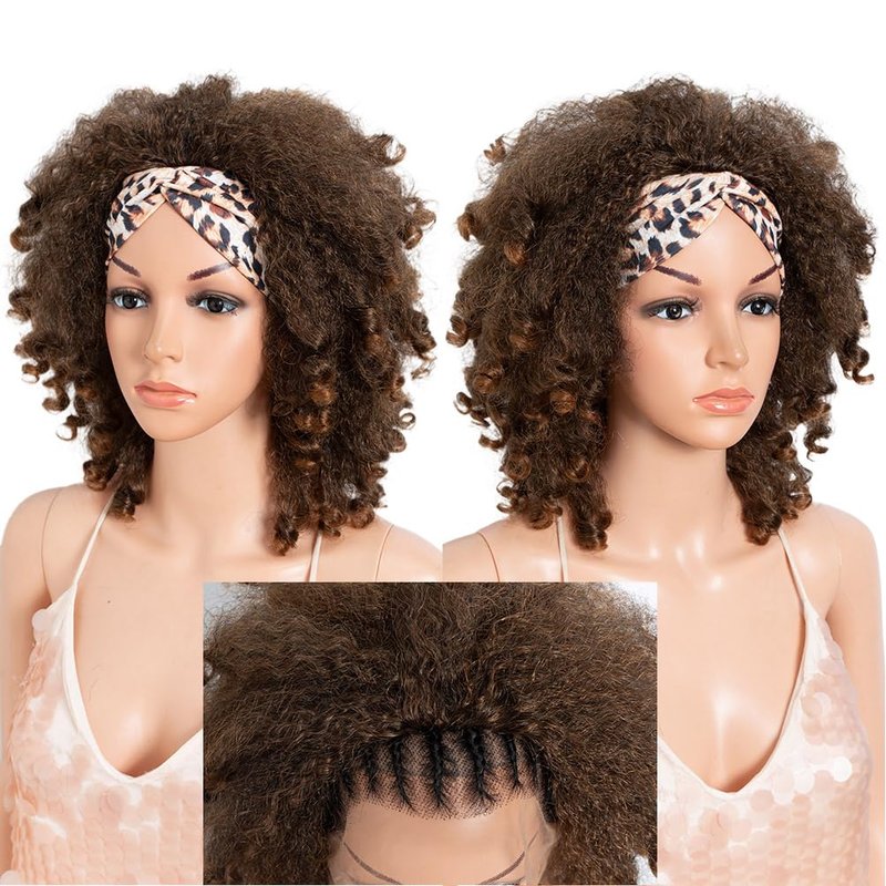 3-in-1 Magic Drawstring Half Wig - 14" Short Afro-Textured Synthetic Hair | Dark Brown, No Glue, No Sew, Ponytail & Bun Styler