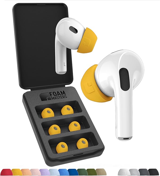 Foam Masters Ultra-Premium Memory Foam Ear Tips for AirPods Pro 1st & 2nd Gen | 3 Pairs | New Ver. | Secure Fit | Super Comfort | Better Noise Cancel | Replacement Buds (Assorted S/M/L, Orange)
