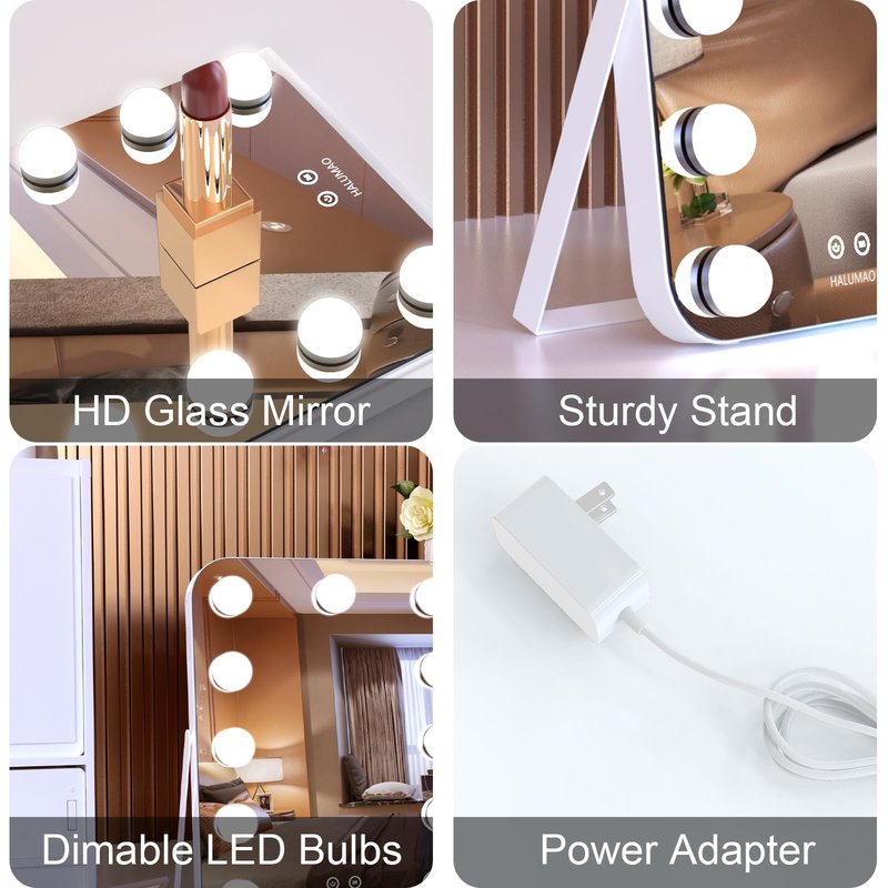halumao 14.6" Vanity/Makeup Mirror with Lights, Hollywood Mirror with 11 Dimmable LED Bulbs,3 Color Modes,Touch Control