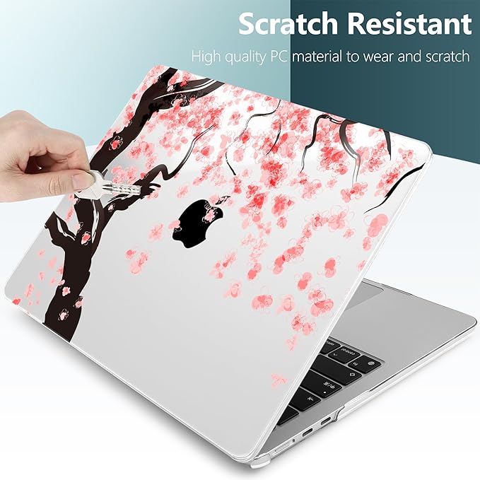 TWOLSKOO for MacBook Air 13 inch Case M5 2026 M4 2025 M3 M2 2024-2022 A3449 A3240 A3113 A2681, Plastic Hard Shell & Keyboard Cover & Screen Film for MacBook Air 13.6 inch Case, Cherry Blossoms