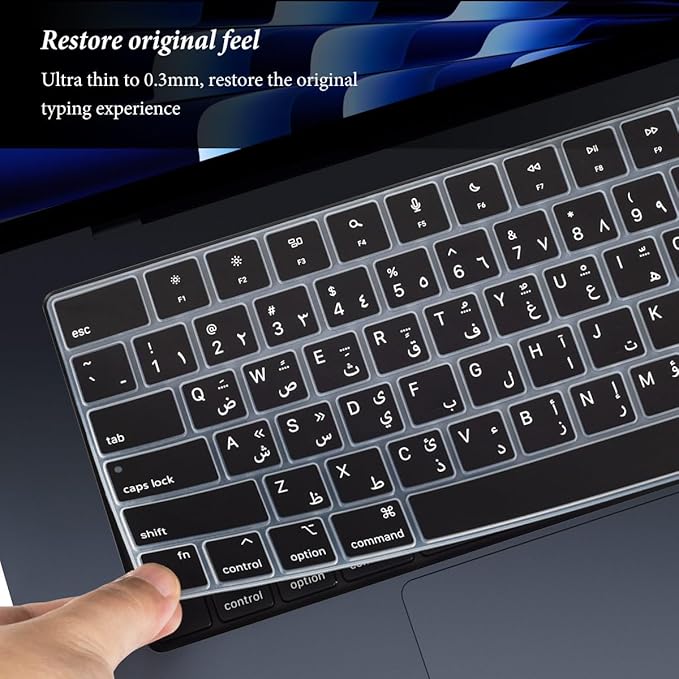 Arabic Keyboard Cover Skin for Apple 2026 2025 2024 2023 2022 MacBook Air Laptop with M5 M4 M3 M2 chip 15.3 inch A3448 A3241 A3114 A2941/MacBook Air 13.6 inch A3449 A2681 A3113 A3240 Protector-Black