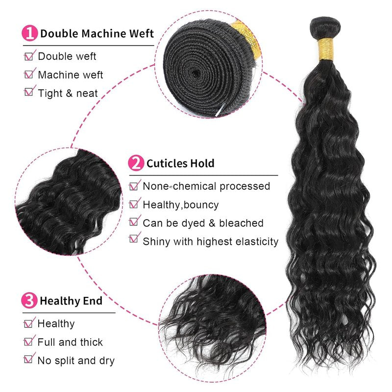 12A Brazilian Water Wave Human Hair Bundles One Bundle 24 Inch 100% Unprocessed Virgin Deep Wave Bundles Human Hair for Black Women Natural Black Color