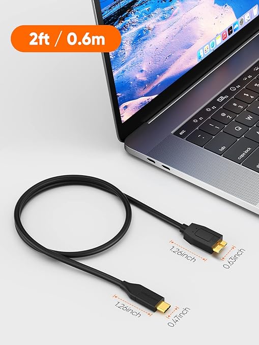 CableCreation USB C to Micro B Short Cable 2FT, 10G Micro B to USB C External Hard Drive Cable for iPhone 15/16/17,Samsung Galaxy S24,Seagate WD Westgate My Passport,MacBook Pro/Air, iPad/Tablet