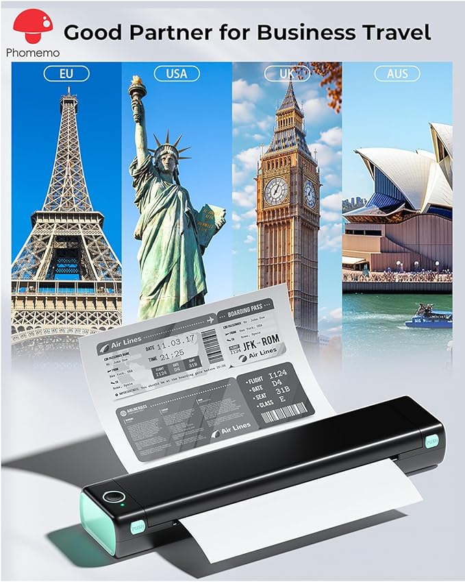 Phomemo Portable Printers Wireless for Travel, M08F Thermal Bluetooth Printer Support for 8.5"x11" US Letter, Small Inkless Printer Compatible with iOS, Android, Laptop for Car, Office, Home