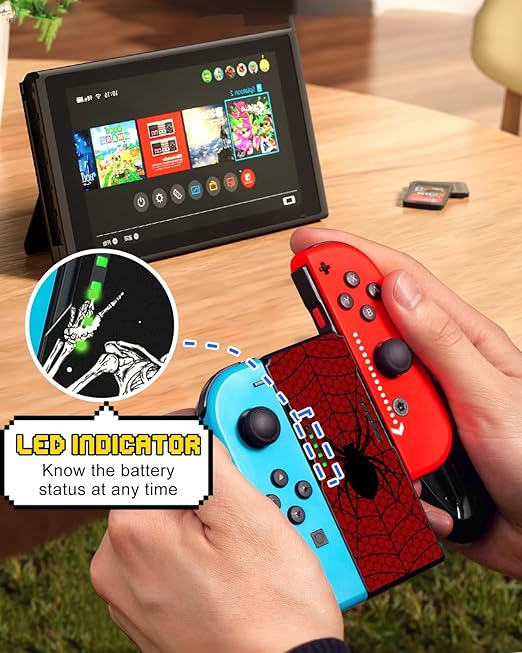 Lotadilo Joy-Con Grip for Nintendo Switch/Switch Oled - JoyCon Comfort Hand Grips Controller for Men Teen Boys Cool Cartoon Anime Design, Red Black