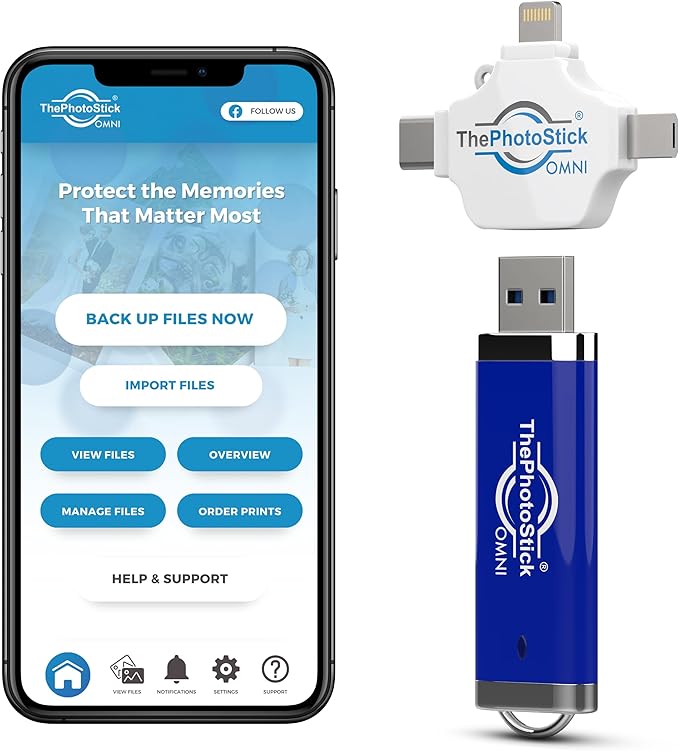 ThePhotoStick® Omni 256GB + Protective Case - Secure Photo & Video Backup and Transfer, Digital File Organization, USB & Multiport Connection for Phones, Tablets and Computers, Water Resistant Case