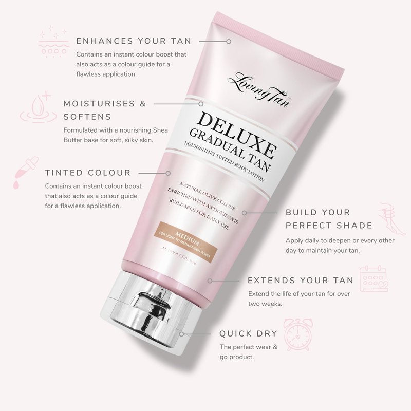 Loving Tan Deluxe Gradual Tan Lotion, Medium- Natural Looking Self Tanner, Professional Strength Sunless Tanner, 7+ Self Tanning Applications per Bottle-Cruelty Free, Naturally Derived DHA-5.07 Fl Oz