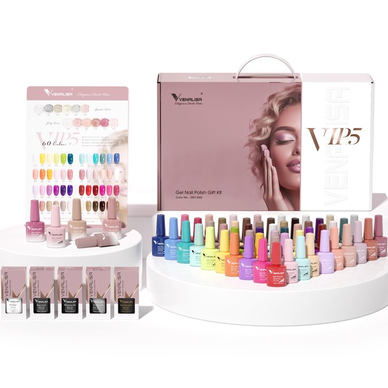 VENALISA VIP4 Gel Nail Polish Kit of 65 Pcs With Color Book Red Pink Orange Green Colors Gel Polish Set Soak Off UV Gel Salon Nail Art DIY at Home Manicure