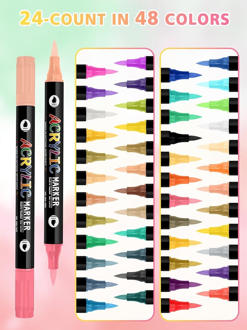 Nail Art Pens Set - 48 Colors 3D Acrylic Quick-Drying Dual-Tip Dotting Liner | 24 Count for Home & Salon DIY