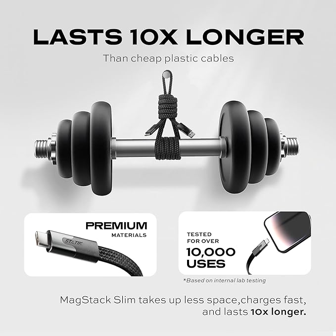 Statik MagStack Slim Pro - USB C to USB C Cable, Magnetic Anti Tangle Flat Type C Charger Fast Charging Cord, Magnetic Charging Cable, Compatible with iPhone, iPad & Android, 100W 3FT, 3-Pack